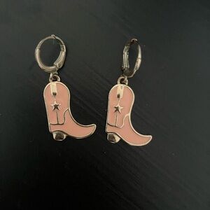 Country Western Pink Cowboy Boot Earrings